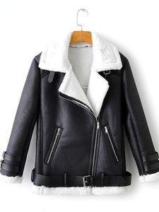 Blends Fitaylor Nieuwe Winter Faux lamslederen jas Vrouwen Tijden Down Collar Sheepskin Coat Pu Motorcyle Biker Warm Dikke bovenkleding