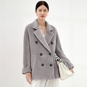 Mélanges haut de gamme 100% alpaga manteau femmes hiver manteau court en vrac noir épaissi 2022 automne blanc chaud veste double boutonnage banlieue