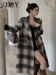 Mélanges JXMYY 2023 automne et hiver mode nouveau rétro Plaid Style britannique Long tempérament élégant manteau en laine manteau pour les femmes