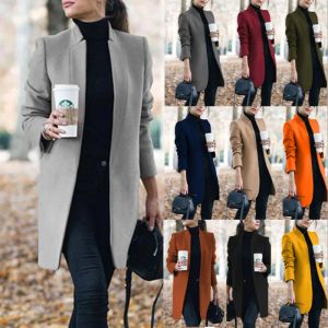 Mélanges coréens manteaux d'hiver et vestes femmes Long manteau de laine chaud coréen élégant Vintage manteau femme Cape solide veste