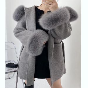 Mélange oversize dames usterwear 2022 Real Fur mantel veste d'hiver veste femme à renard naturel