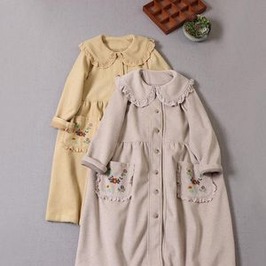 Mélanges d'hiver nouveau doux Mori broderie fleur Double poches simple boutonnage femmes veste matelassée manteaux