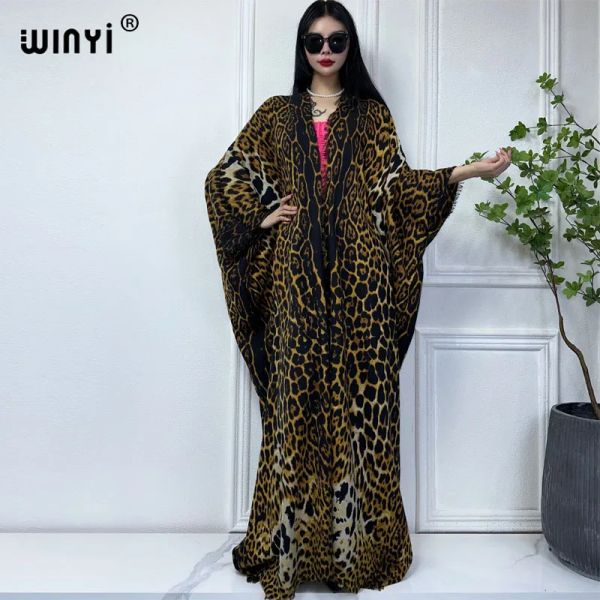 Mélanges WINYI 2023 nouveaux vêtements d'hiver pour femmes imprimé léopard afrique luxe longue fourrure robe ample épais chaud long manteau d'hiver abaya