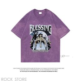 Blessie T-shirts pour hommes Extfine Mary Béniaire T-shrits Men Streetwear Tie Dye T-shirt surdimensionné Cross lavés Cross T-shirts Top Y2K Tshirt pour hommes Bless