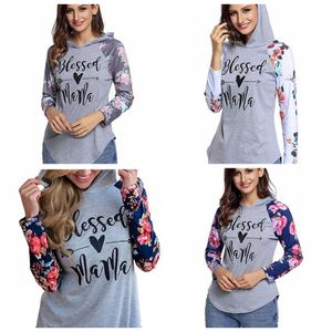 Blessed Mama Hoodie Floral Manches Raglan Sweats À Capuche Lettres Imprimé T-shirts Pull Patchwork Filles Gym Vêtements OOA5658