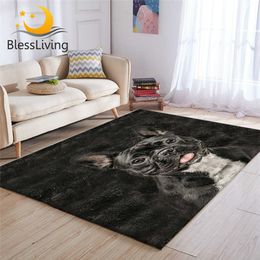 Zegenwonende hond slaapkamer tapijt dier bont gebied tapijt voor woonkamer zwarte 3d bulldog teckel tapis kinderen 152x244cm 210626