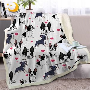 BlessLiving French Bulldog Sherpa Couverture pour lits Cartoon Dog Soft Throw Couverture Animal Chiot Couvre-lits Coeur Literie Dropship 201222