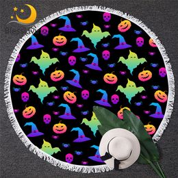 BlessLiving Happy Halloween Beach Towel Cartoon MicroFiber Towel Bloem Pumpkin Kids Toalla Hat Candy Bat kleurrijke ronde handdoek
