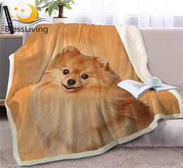BlessLiving Pomeranian Throw Deken 3D Gedrukte Sherpa Fleece Bed Deken Dierhond Plush Bed -Spread Bruin beddengoed 150x200cm 201108156807