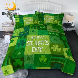 Blessliving Shamrocks Counterter St. Pat's Day Bedding Cover Lucky Green Grid Duite mince Happy Holiday Bedpread Cozy Home Decor