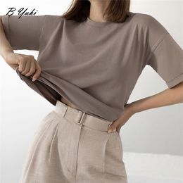 Blessyuki 100% algodón suave camiseta básica mujer verano de gran tamaño Casual sólido camiseta mujer suelta manga corta Simple Tops 220615