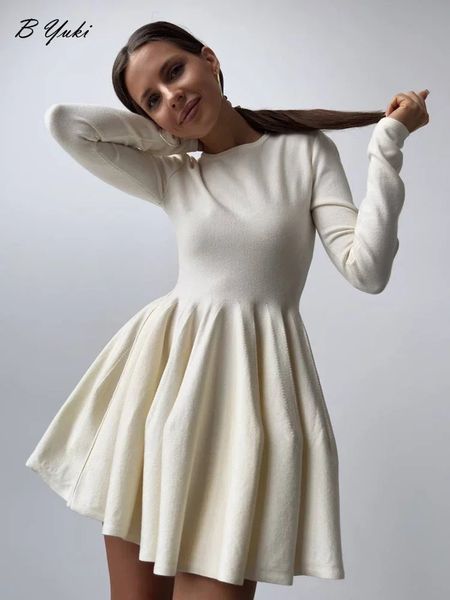 Blessyuki élégant solide robe en tricot femmes automne hiver décontracté à manches longues a-ligne robes de soirée femme coréenne Sexy Mini robe 240229