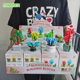 Caja ciega 12pcs/set de juguetes ciego juguetes de construcción suculentes de flores de planta de bricolaje ensamblan pequeños regalos de ladrillo juguete para niños para niñas T240506
