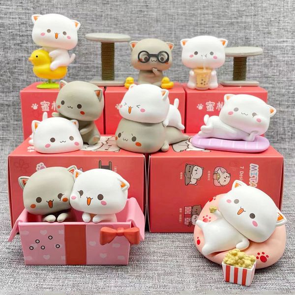 Boîte aveugle 8 pièces/ensemble mignon Animal chanceux Mitao chat créatif Surprise boîte aveugle filles jouets Figure poupée enfants voiture décor noël cadeaux de noël 230731