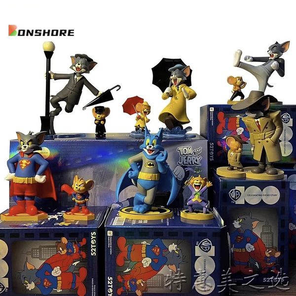 Boîte aveugle 9 cm Tom et Jerry Warner anniversaire Collection série boîte aveugle Tom et Jerry Anime figurine mignon Kawaii Figurine jouet cadeau 231207