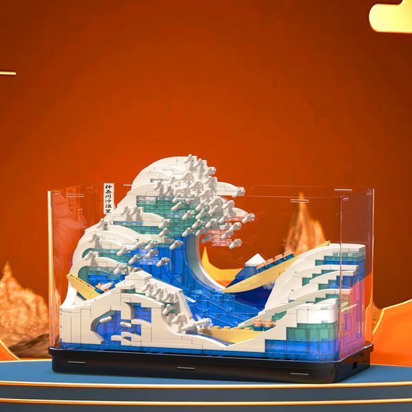 Blind Box Famous Painting the Great Wave Of Kanagawa Fish Tank Building Blocage 3D Modèle Assemblé Diamond Micro Bricks Toy for Kids Gift 230630