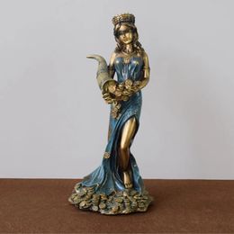 Geblinddoekt Fortuna Standbeeld Oude Griekse Romeinse Godin Van Fortuin Vintage Blauwe Geluk Sculptuur Geluk Decoraties Voor Huis 231228