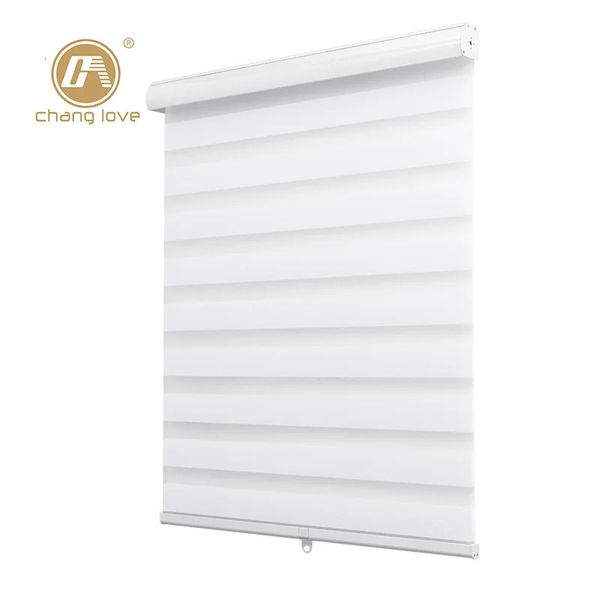 Changlove Stores et stores à rouleau zébré personnalisés sans fil pour fenêtres, stores filtrant la lumière de confidentialité, couleur blanche 231201