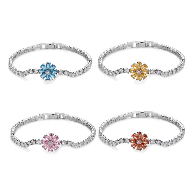 Bling Esthétique Baguette Cubique Zircone Tennis Bracelets Coloré Fleur Charmes pour Femmes Filles Glacé De Luxe Véritable Plaqué Or Bijoux Bijoux Cadeaux En Gros