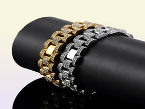 Bling bling 15 mm 21 cm gouden zilveren hiphop heren Strijnbanden horlogeband ketting armband tank bangle voor jongens rapper rocker punk ijs o3281240