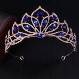 Bling Bling bijoux de mariée coiffes avec bleu vert rouge strass cristal mariée reine diadème pour les femmes mariage soirée accessoires de cheveux