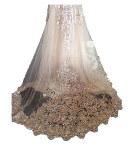 Bling Bling Champagne Bruiloftssluiers Appliqués Kant met Kam Bruids voor meisjes Kathedraal Luxe Lang Kapellengte Met kralen7324830