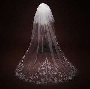 Voile de mariée en cristal scintillant, en dentelle appliquée, 3m de Long, deux couches, longueur de chapelle, voile de mariage avec Comb2030725