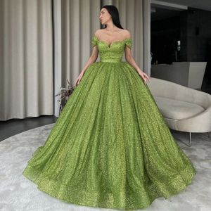 Bling Bling Groene Pailletten Quinceanera Jurken 2022 Modest Sweet 16 Prom Verjaardagsfeestje Baljurk Debutante Jurken Vestidos De 15267v