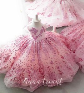 Bling Bling Little Girls Pageant Dresses Lace Parns Cap Sleeve Ball Jurk Flower Girl Jurk voor bruiloft Kids Formeel verjaardagsdeel7095115