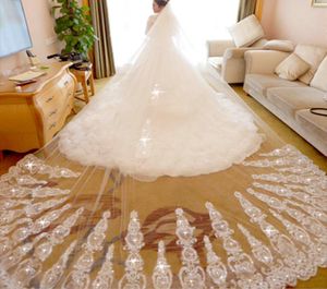 Bling Bling Long Applique Crystal Wedding Veils Twee lagen Bruid Veil Hoge kwaliteit Goedkope Wedding Veils Bridale Accessoires met COM5620265