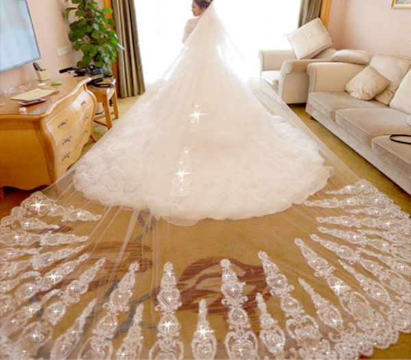 Bling Bling Long Applique Cristal Voiles De Mariage Deux Couches Mariée Voile De Haute Qualité Pas Cher Voiles De Mariage Accessoires De Mariée Avec Com7185075