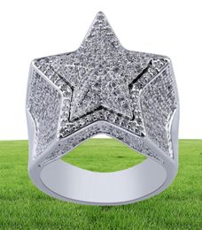 Bling Bling Men039S Zirkon Star Ring Gold Silver Koperen Materiaal Iced Volledige CZ FivePointed Star Rings Fashion Hip Hop Jewelry S6289259