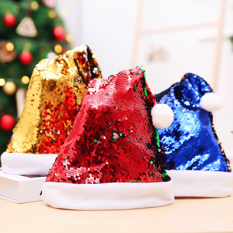 Bling Bling Sequins Christmas Hat Flip Change color Xmas Caps Santa Hats Christmas Gifts Decoration Supplies
