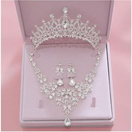 Bling Bling Set Corone Collana Orecchini Lega di cristallo Paillettes Accessori per gioielli da sposa Diademi da sposa Copricapo Hair284H