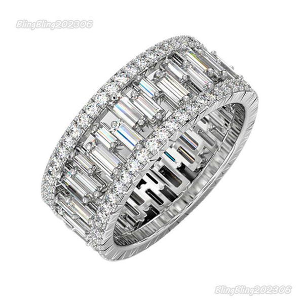 Bling Bling Vvs Moissanite Ring Band 100% 925 Sterling Ring Designer Style Fashion Luxury Whole Circle Anillo de bodas Anillo femenino Joyas Anillos de plata
