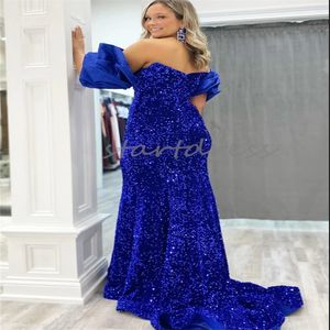 Bling Blue Plus Taille Robe De Bal Paillettes Chérie Robe De Soirée Sirène 2024 Removeskirt Robe D'anniversaire Formelle Tenue De Fête Dîner Scintillant Luxe Vestios De Fiesta