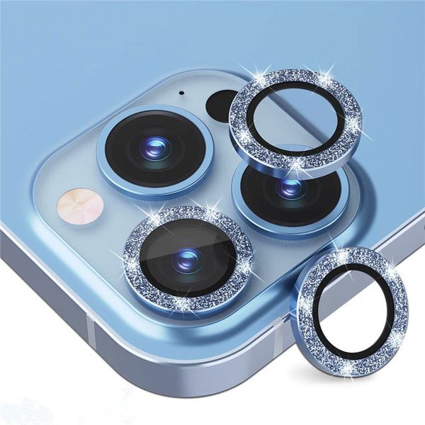 Protector de lente de cámara Bling compatible con iPhone 11-15 series Dureza 9H Metal resistente a los arañazos Anillo de diamante individual Película protectora Accesorios elegantes