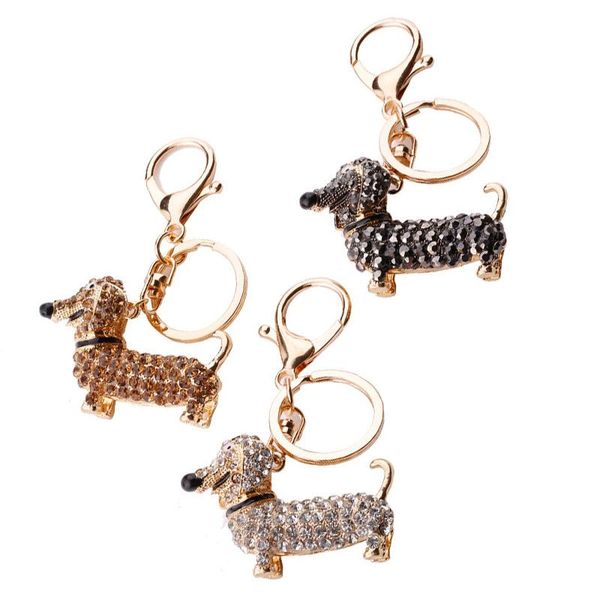 BLING Porte-voiture Porte-clés Cristal Dog Tachshund Keychain Porte-clés Pendentif Porte-clés porte-clés 3 couleurs