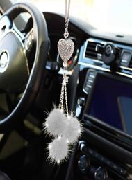 Bling Auto Mirror Accessories For Women Bling Love Heart en Pink Plush Ball Bling Rinestones Crystal Diamond CAR Accessoires4434183