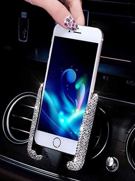 Support de téléphone de voiture Bling Mini voiture Dash Air Vent support de téléphone automatique universel 360 ° réglable cristal support automatique support de téléphone Acces5812162