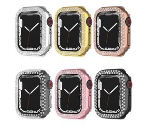 Étui scintillant pour Apple Watch série 7, 45mm 41mm, sans protection d'écran, PC, bord rigide, diamant, accessoires pare-chocs, iWatch pour femmes