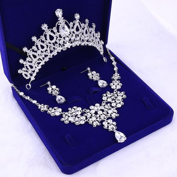 Bling Crowns Collier Boucles d'oreilles alliage Crystal à paillettes Bijoux de mariée Accessoires Tiaras de mariage