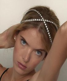 Bling Crystal Big Rignestone Bandbands Hair Band Silver Women Cross Bandband Bridal Crown Mariage Bijoux 9081132