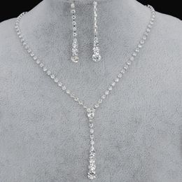 Juego de joyas de novia de cristal bling pendientes de diamantes de collar plateado