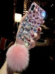 Bling Crystal Diamond Fox Fur Ball Pendant Case Cover voor iPhone 12 Mini 11 Pro XS Max XR X 8 7 Plus Samsung Galaxy Note 20 S20 S18850500