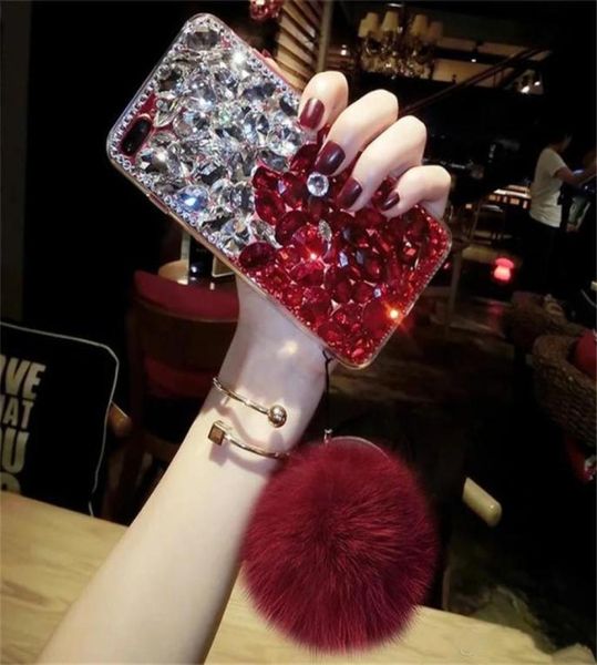 Bling Crystal Diamond Fox Fur Ball Colgante Funda para Iphone 1112 Pro Max XS Max XR X 8 7 6S Plus Samsung Galaxy Note 910 S89549401