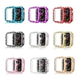 Bling Crystal Twee Rijen Diamond Volledige Cover Beschermhoes PC Bumper voor Smartwatch Apple Watch Iwatch Series 7 6 5 4 3 2 44mm 42mm 40mm 38mm 41mm 45mm