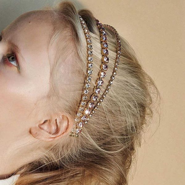 Bling Crystal Band Clip Clinestone Pin de cheveux polyvalent Pinèche coréen Populaire HairBand Full Diamond Exered Iced Out Barrette Hairdressing Jewelry Accessoires
