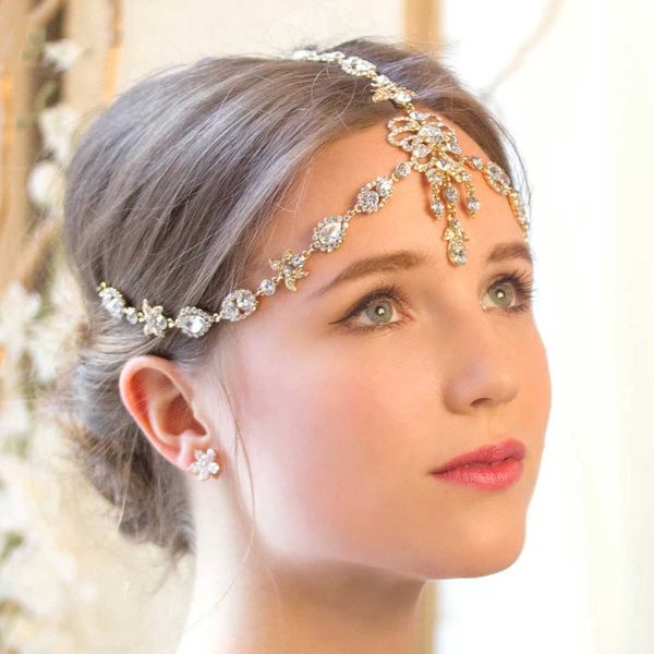 Bling Cristal Pince À Cheveux De Mariée Épingle À Cheveux De Mode Bandeau Accessoires De Mariage Plein De Diamants Gouttes Papillon Front Chainbling Barrette Head Wear Coiffe