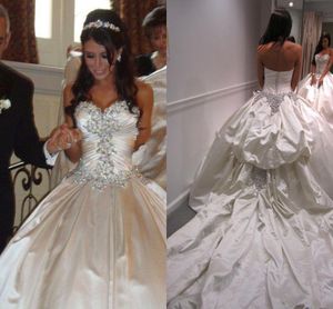 Bling cristal robe de mariée ivoire bordado chérie plissée taffetas robe de bal robes de mariée longue train robe de mari￩e 2019 Hochzeitskleid
